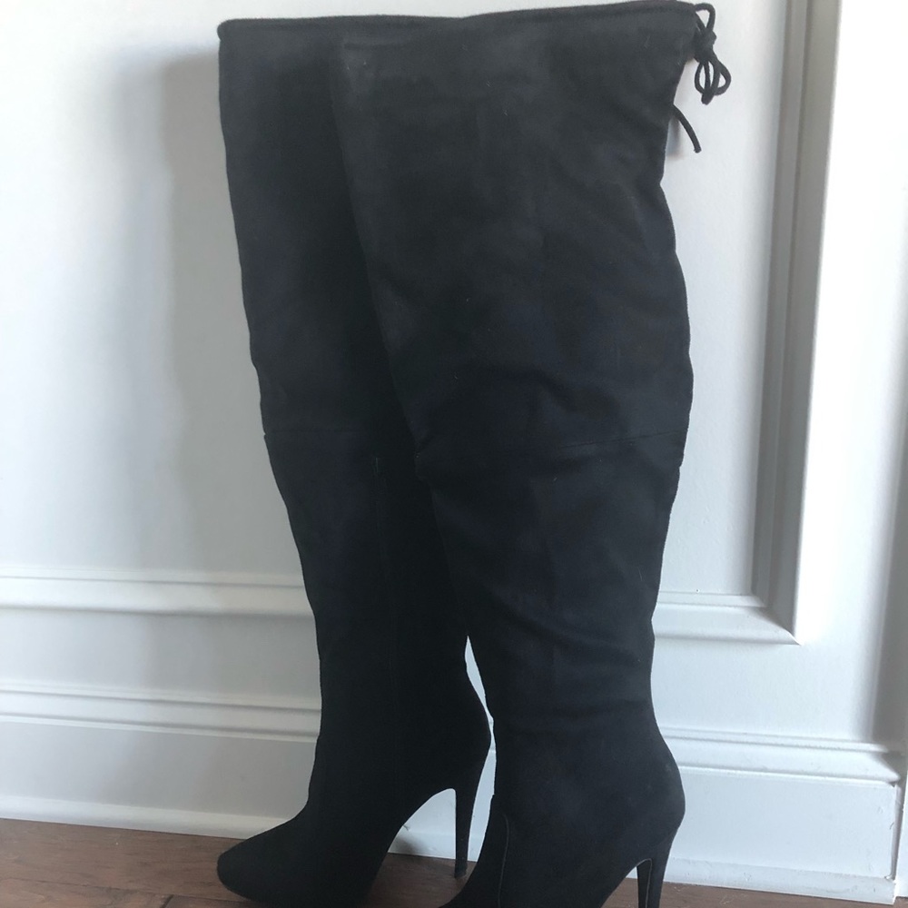 Faux Suede Over the Knee wide calf Heeled Boot